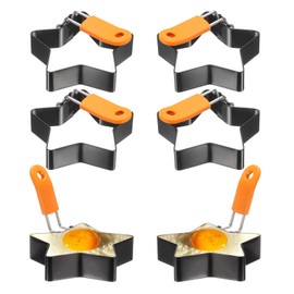 HARFINGTON 6Pcs Star Egg Rings Stainless Steel Nonstick Pancake Cooking Ring with Silicone Handle for Griddle Frying Eggs Sandwich Omelets Breakfast