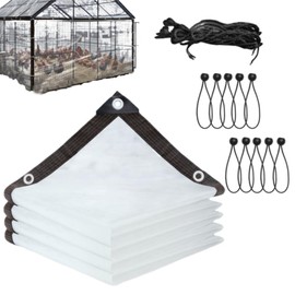 6.6x10Ft Chicken Coop Cover for Winter,Clear Tarp,Waterproof Durable Chicken Run Tarp with Elastic Cords & Rope, Easy to Install for Large Chicken Cage Walk-in Chicken Run Pen,Outdoor Tarpaulin Cover
