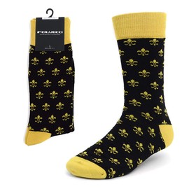 Men's Fleur de Lis Patterned Premium Cotton Dress Casual Crew Socks
