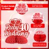 8Pcs Ruby Wedding Anniversary Table Decorations, Honeycomb Centerpieces Table Toppers