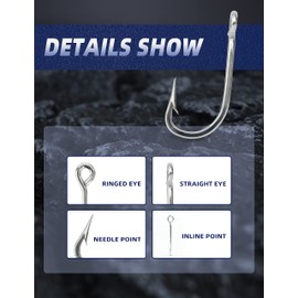 BLUEWING Needle Point Trolling Hooks 5pcs Stainless Steel Fishing Hooks Extra Sharp Fish Hooks for Freshwater Saltwater Fishing, Size 14/0