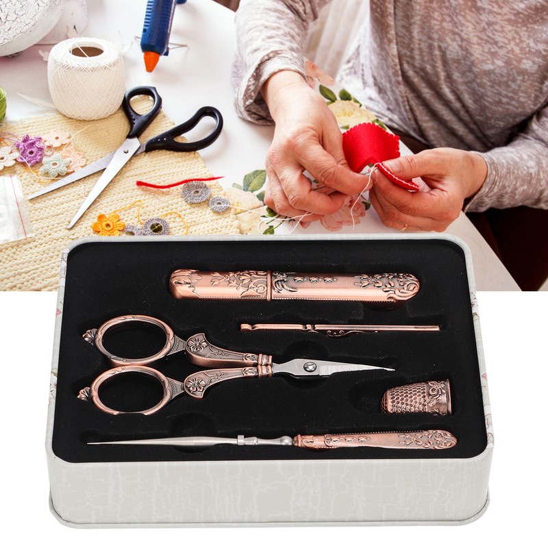 Embroidery Scissors Kit Red Ancient European Retro Style Stainless Steel