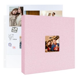 3 Ring Binder 12x12 Inch Large Scrapbook Photo Album, Linen Cover Scrap Book with 30 Plastic Sleeves 60 Pages 12 x 12 Scrapbooks White Pages for Wedding Couples Baby Travel Women Kids (Pink)