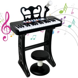 Love&Mini Piano Toy for Kids - 37 Keys Kids Piano Keyboard Toy with Stool and Microphone, Black Electronic Musical Instrument Birthday Gift for Kids 3 4 5 6 7 8 Years Old Boys and Girls