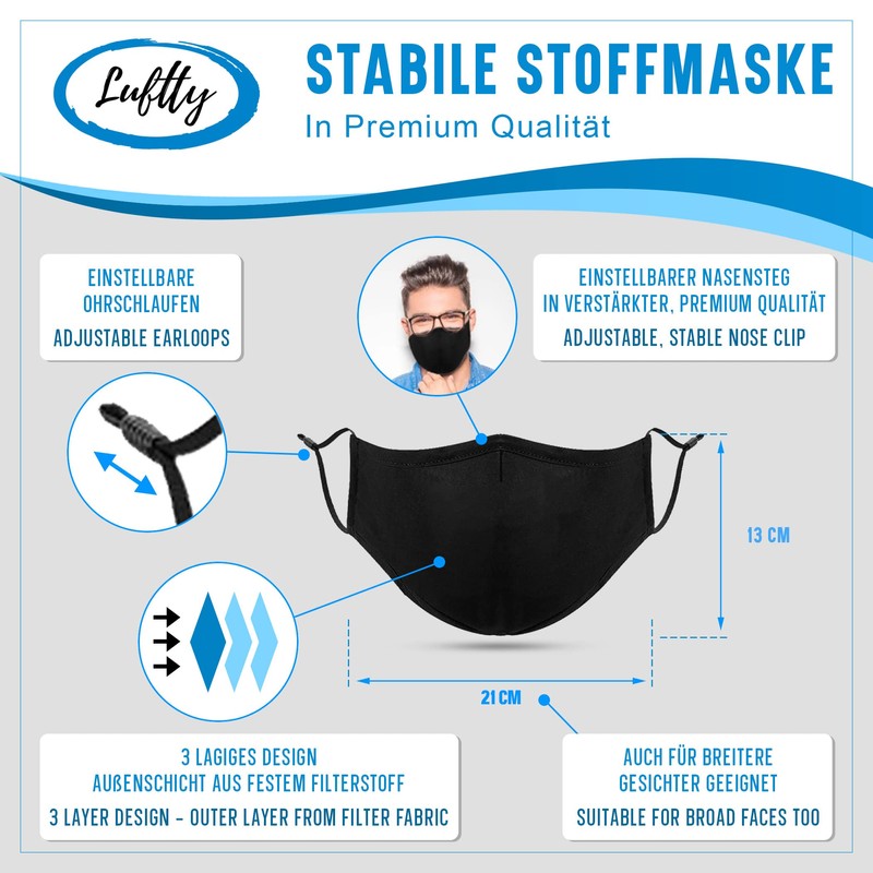 Luftty Mask with Valve, Adjustable Ear Loops and Nose Bridge,