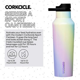 Corkcicle Insulated Canteen Travel Water Bottle, Triple Insulated Stainless Steel, Easy Grip Straw Mouth, Keeps Beverages Cold for 25 Hours or Warm for 12 Hours, 20 oz, Rainbow Unicorn