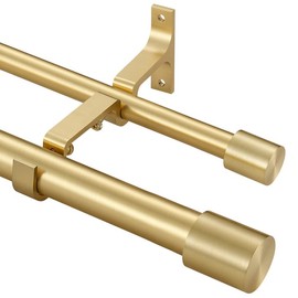 Brass Double Curtain Rods with Cap Finials, Double Curtain Rods 72-144", Adjustable Dual Curtain Rod Double Window Rods, 1 Inch Front and 5/8 Inch Back Double Drapery Rods