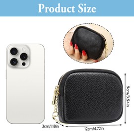 Businey Women's Wallet, Ladies Mini Coin Purse, Portable Mini Change Wallet for Women, Soft Leather Small Coin Pouch Purses Women Zipper Pocket with Key Ring Black