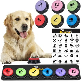 6 Pcs Dog Talking Button Set, Dog Buttons for Communication 30s Voice Recording Speaking Button Pet Speech Training Buzzers with 30 Scene Stickers and Waterproof Anti-Slip Mat for Animal Training