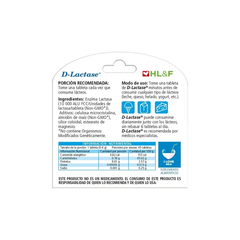 Suplemento Alimenticio D-lactase 45 Tabletas