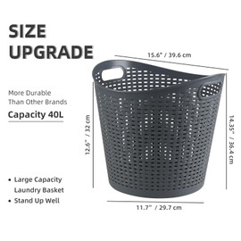 Zopnny 6-Pack Large Plastic Laundry Basket, Easy Carry Laundry Hamper, Grey