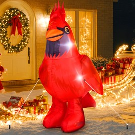 Halloscume 5 ft Christmas Inflatable Cardinal Outdoor Decoration Xmas Blow up Big Red Cardinal Bird Built in LED Lights for Christmas Party Outside Yard Garden Lawn Decorations Supplies