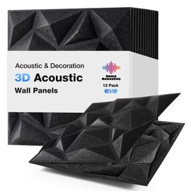 Acoustic 3D Wall Panels,12Pack Sound Proof Felt Panels for Interior Wall Décor, Hollow Sound Absorbing Panel for Studio, Living Room, Home, Hotel, 12''x12'' Cover 24 sq ft (Black, 12 Pack)