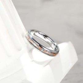 THREE KEYS JEWELRY 4mm Silver Domed High Polished Tungsten Ring Wedding Band Engagement Ring for Men Women Couple Comfort Fit Inlay Rose Gold Folis 9.5