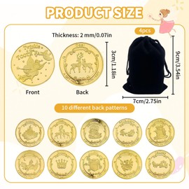 Pack of 10 Tooth Fairy Gifts Girls, Tooth Fairy Coin, with Storage Bag, Gifts for Children with Teeth Loss, Suitable for Boys and Girls (Gold)