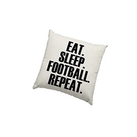 Football Cushion Cover - Eat Sleep Football Repeat Scatter Cushion Home Accessory Pillow Bedroom Footie Team Training Mad - Natural Canvas 50x50cm