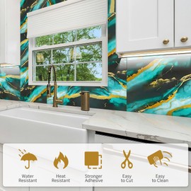 10-Sheet Peel and Stick Kitchen Backsplash Tiles,Waterproof Self Adhesive Marble Tile for Wall,PVC Wall Panels Shower Tiles for Bathroom and Kitchen Wall Decor-Not Real Tile(Dark Green,12"x12")