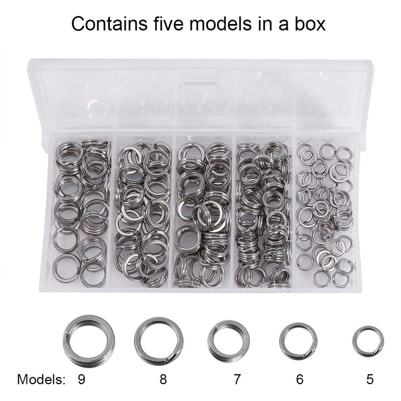 Tgpiao 200PCS 5Sizes Stainless Steel Fishing Split Rings,Heavy Duty Split