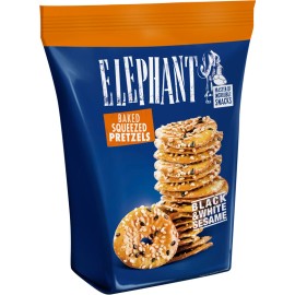 Zone Distribution Inc Elephant Baked Squeezed  Flat Pretzels, Black & White Sesame 10.58 Ounce Bag