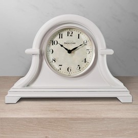 Presentime & Co. Mantel Clock Vintage Farmhouse Series, Napoleon Desk & Shelf Clock, 13 x 10 inch, Domed Lens, Quartz Movement, ABS Plastic Case, Gray Cream Finish (Home/Tabletop Decoration)