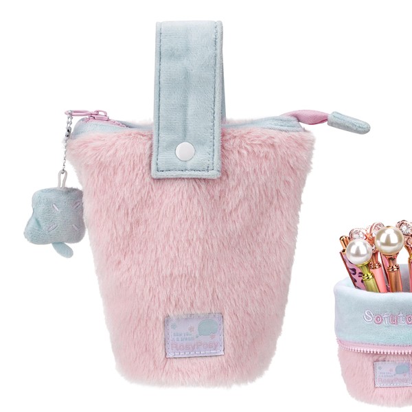 Biiange Standing Pencil Bag, Plush Pencil Pouch, Big Capacity Portable