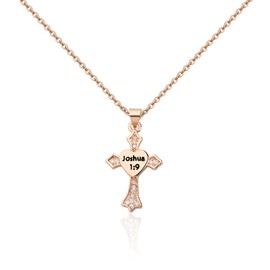 FEELMEM Christian Gift Joshua 1:9 Cross Pendant Necklace Bible Verse Christian Necklace Religious Confirmation Gift (Joshua 1:9 necklace)