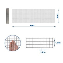 Galvanized After Welding Hardware Cloth 36 in x 50 ft - 1/2 x1/2 inch Mesh 20GA