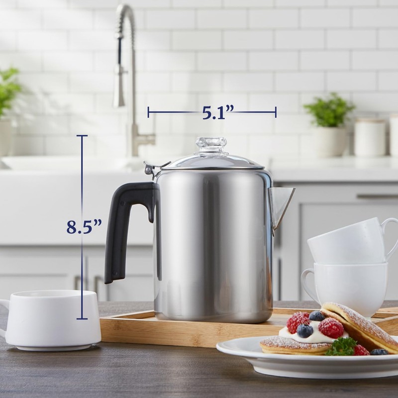 Elite Gourmet EC008 Classic Stovetop Coffee Percolator, Glass Clear Brew