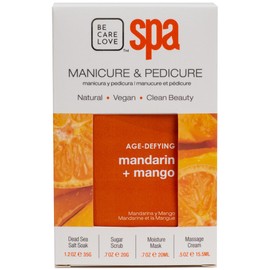 Be Care Love Spa Mandarin + Mango 4-in-1 Spa Manicure Pedicure Kit – Hydrating Hand & Foot Treatment Set with Dead Sea Salt, Sugar Scrub, Mask, Cream – Vegan, Paraben-Free