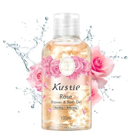 KUSTIE Travel Size Body Wash, Shower Gel, Body Wash Women With Real Rose Petals, Deep Moisture For Dry Skin, 24hr Renewingr Mild And Lasting Fragrance (3.38oz)