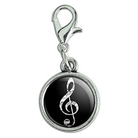 GRAPHICS & MORE Antiqued Bracelet Pendant Charm with Lobster Clasp Music Musical Instruments - Sheet Music Treble Clef Black Music