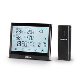 Hama Wireless Weather Station "Full Touch" (5 Touchscreen Sensors, White Display Lighting, Thermometer/Hygrometer, Range 30 m) Black