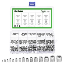 uxcell Allen Head Socket Hex Grub Screw Assortment Kit,300PCS #2-56 to 3/8"-16 304 Stainless Steel Internal Hex Drive Cup-Point Set Screws Assortment Kit for Door Handles, Faucet