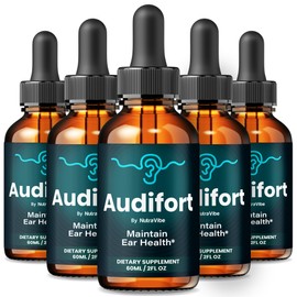 NutraVibe (5 Pack) Audifort – Daily Hearing Support Drops with a Clean Liquid Formula for Ear Health, Auditory Clarity and Inner Ear Balance | Plant-Based, Easy-to-Use Droppers (150 Servings)