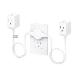TROND Split Extension Cord Power Strip, Twin 3ft on Each Side, Low-Profile Flat Plug, Dual 3 Grounded Outlet Extender Cubes, 13 Amps, 16 Gauge Wire, for Behind TV Stand Sofa Headboard, Indoor, White