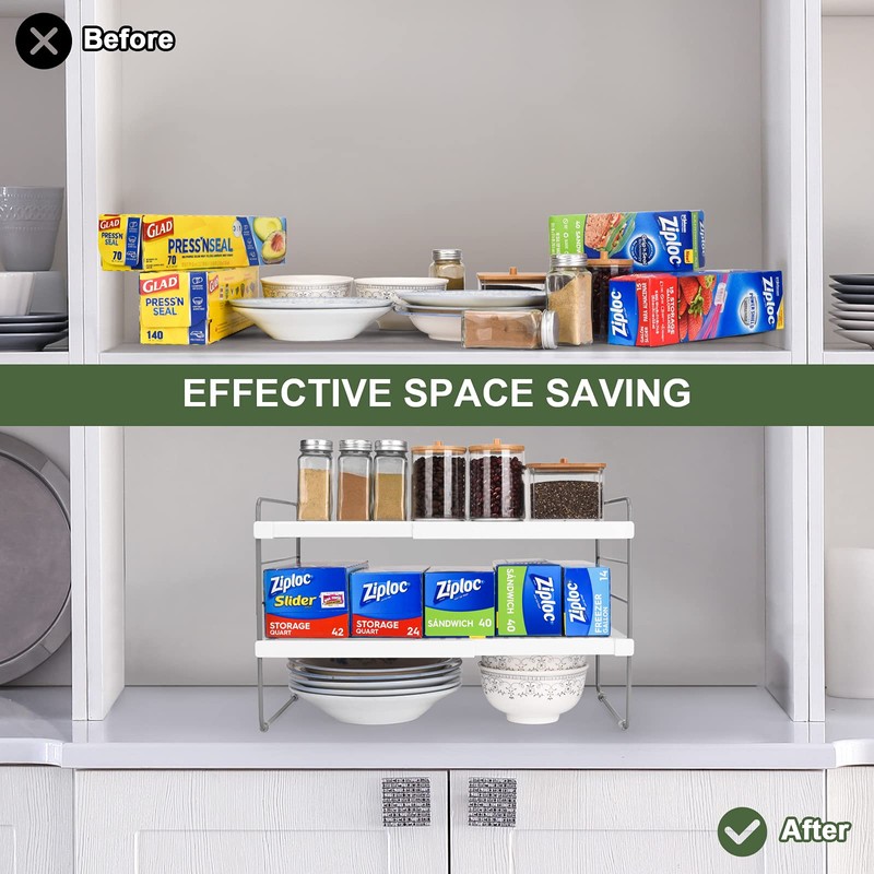 2 Pack Expandable Kitchen Wrap Organizer Rack, Height & Width