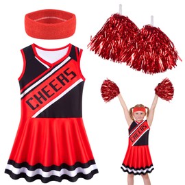Forhome Women's Cheerleader Costume, High School Cheerleader Costume with Cheerleader Pompoms and Headband, Fancy Dress Uniform, Children for Carnival, Musical Party, Fancy Dress, Cosplay, Masquerade