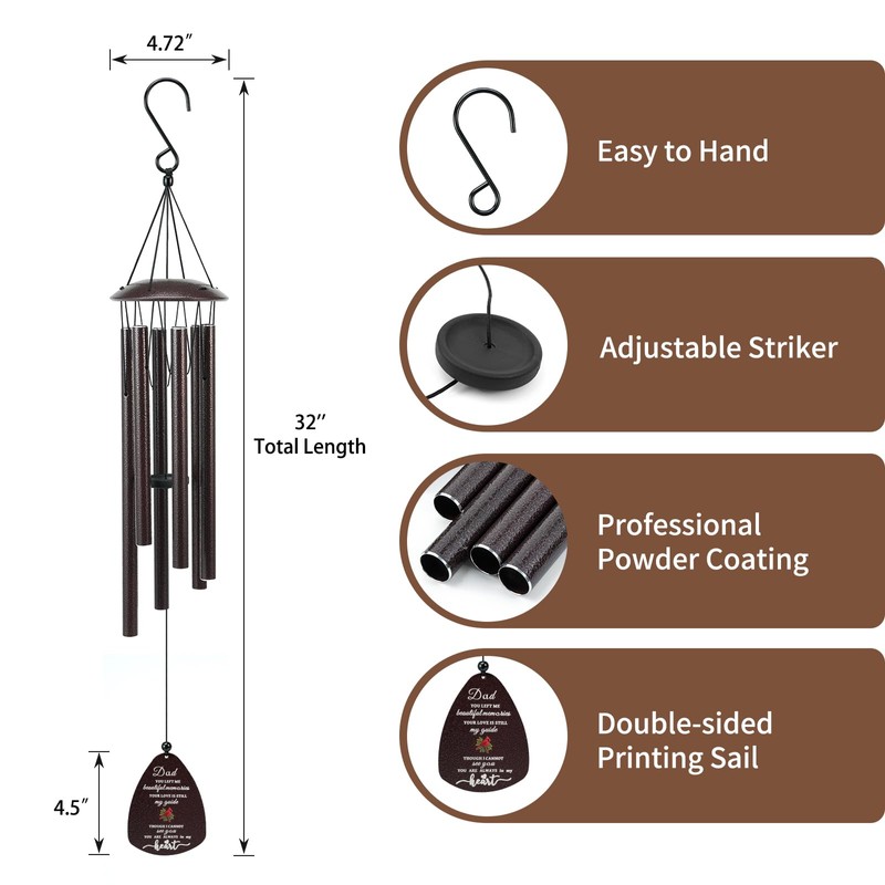 Cardinal Memorial Wind Chimes for Loss of Father, 32" Large