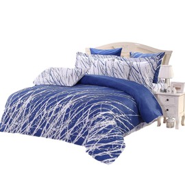 Tree 3pc 100% Cotton Duvet Cover and Two Pillow Shams (Blue, Queen)