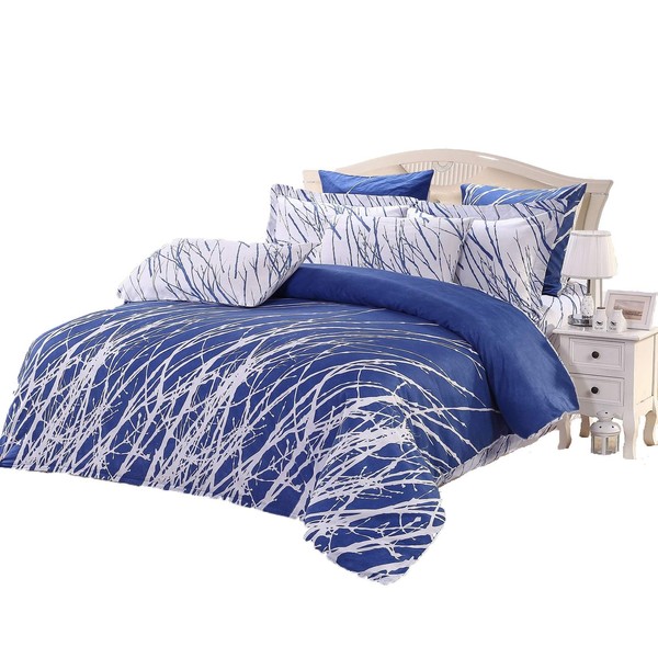 Tree 3pc 100% Cotton Duvet Cover and Two Pillow Shams (Blue, Queen)