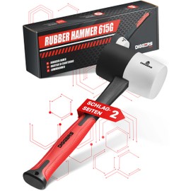 Diggers Tools Rubber Hammer White/Black 450 g [Allrounder 2-in-1 Function] Diameter = 55 mm Double-Sided Soft Hammer Kick-Free with Non-Slip Fibreglass Handle - Camping Hammer Paving Hammer