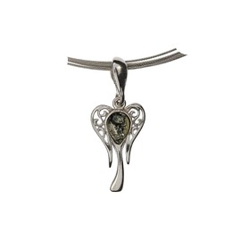 Artisana-Schmuck Amber Pendant Green Angel with Amber Set in Rhodium-Plated 925/000 Sterling Silver, Baltic Amber Rhodium-plated 925/000 sterling silver, Amber
