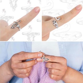 Metal Crochet Ring Pack of 6 Adjustable Hooks Knitted Crochet Loop Accessories Crochet Knitting Thimble Thread Guide Ring Finger Holder DIY Knitting Craft Yarn Guide Hand Weaving Hook Line Peacock