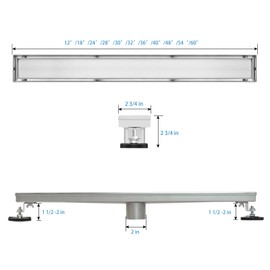 SaniteModar Linear Shower Drain, Shower Drain 54 inch with Flat & Tile Insert 2 in 1 Panel, Brushed 304 Stainless Steel Linear Drain with Hair Strainer and Leveling feet
