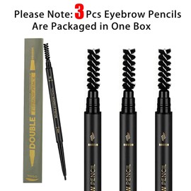 O'CHEAL 3Pcs Black Eyebrow Pencil, Premium Eye Brow Pencil with Spoolie Brush, Longwearing for Perfect Brows, Professional, Precision, Defines, Universal Waterproof Double-ended Eyebrow Pen for Women