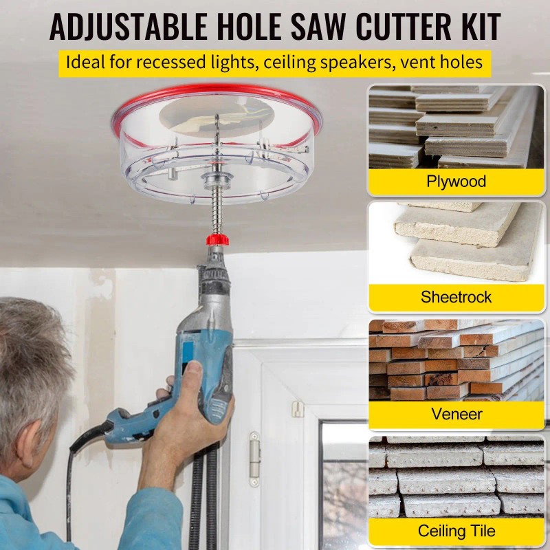Adjustable Hole Saw Cutter Kit with 1-5/8\" 11-13/16\" (40-300mm) Recessed