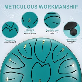 VAYOTOY Rain Drums, C-Key Steel Tongue Drum 6 Inch 11 Note Steel Tongue Drum Percussion Instrument Handpan Drum with Carry Bag, Music Book, Mallets, Finger Picks for Gifts, Meditation (Blue)