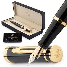 Wordsworth & Black Fountain Pen Set, 18K Gilded Extra Fine Nib, Includes 24 Pack Ink Cartridges, Ink Refill Converter & Gift Box, Gold Finish, Calligraphy, [Black Gold], Perfect for Men & Women