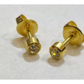 Unbranded Hypoallergenic CZ Stud Earring Yellow Gold PVD 4mm Surgical Steel Sensitive Ears