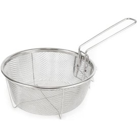 Space Home - Deep Fryer Basket with Folding Handle and Pan Hook - Round Fryer Basket - Stainless Steel - 19.5 cm